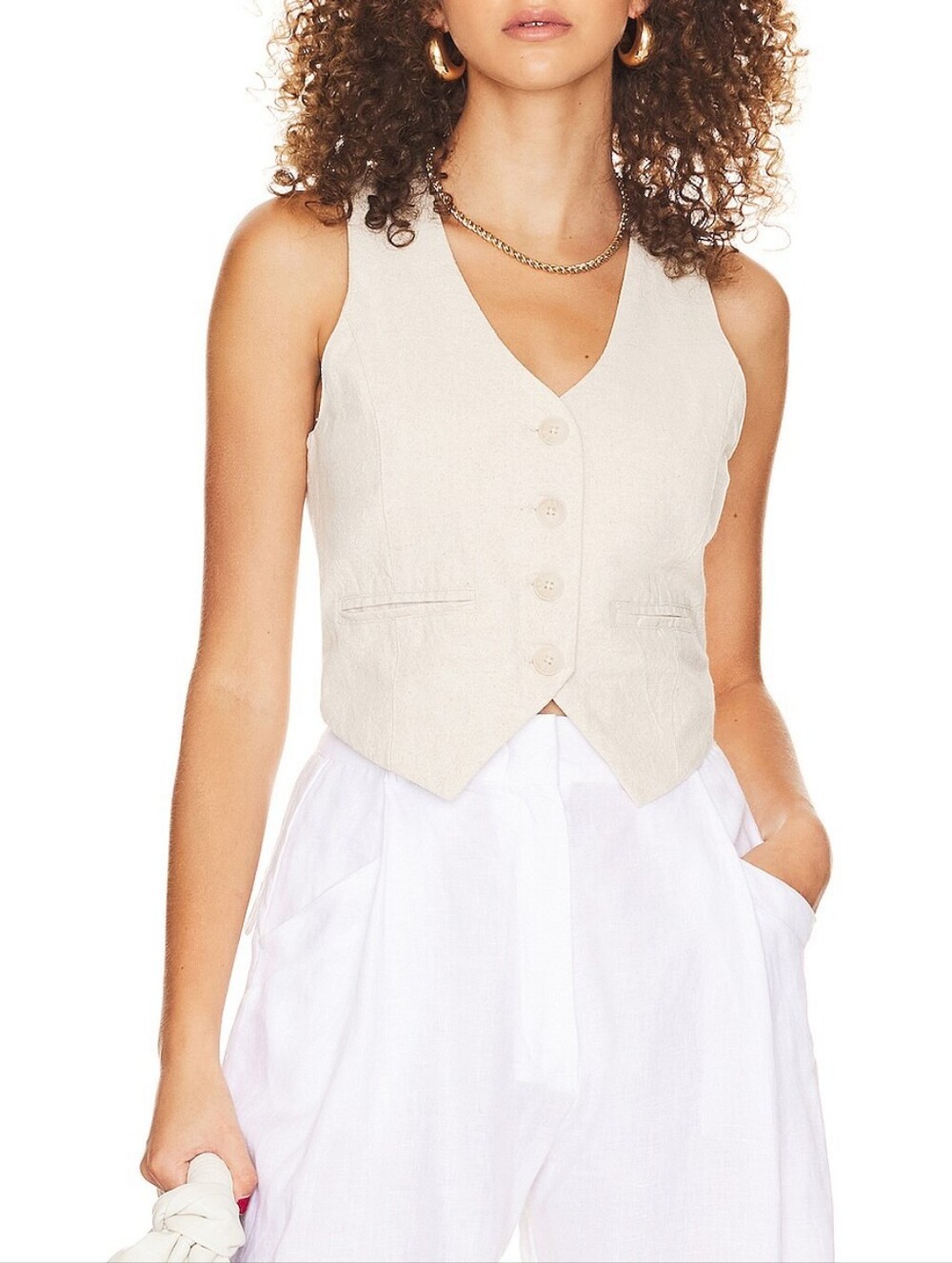 BLANK NYC Linen Blend Vest In Bleaxhed Sand Size Medium